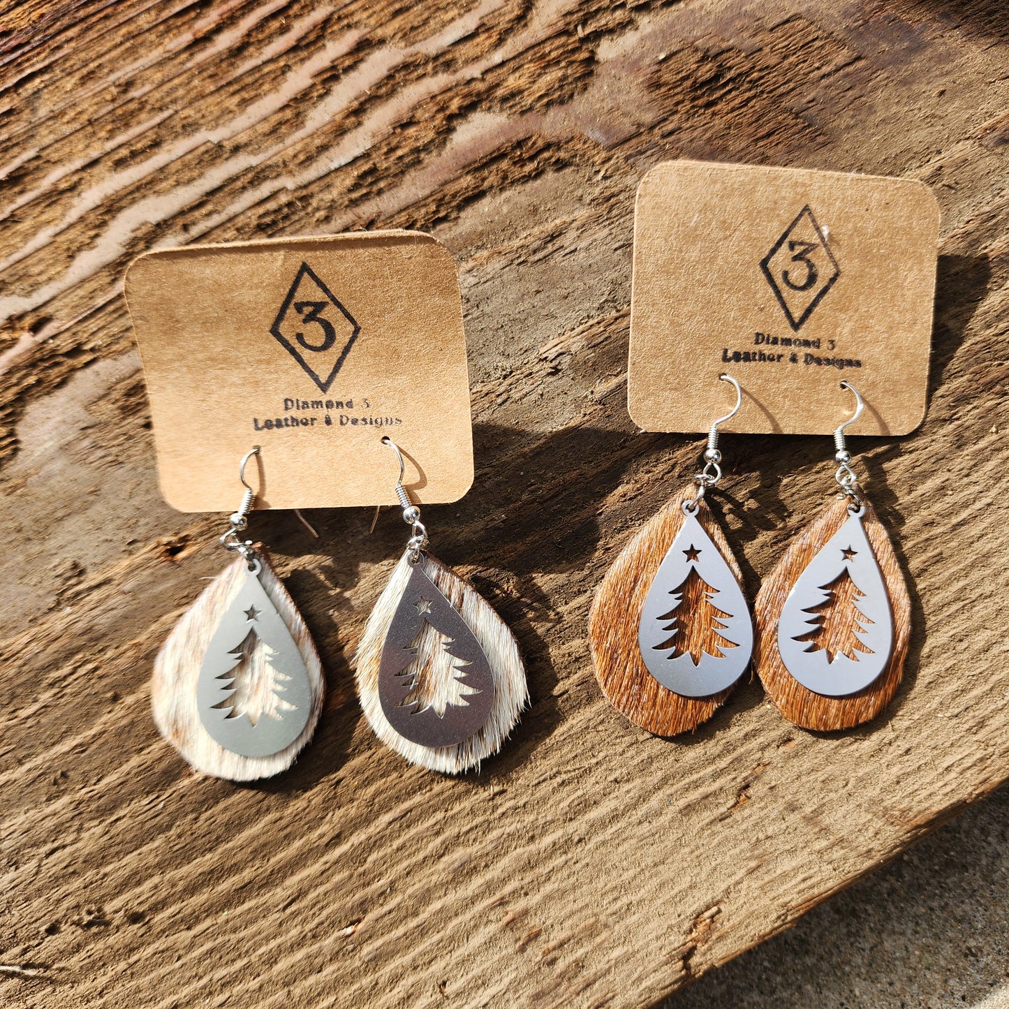 Cowhide Christmas Tree cutout Earrings