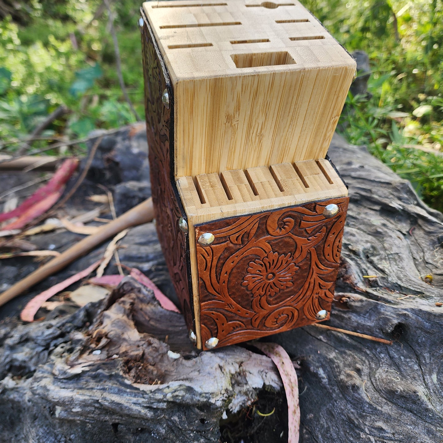 Leather Tooled Knife Block