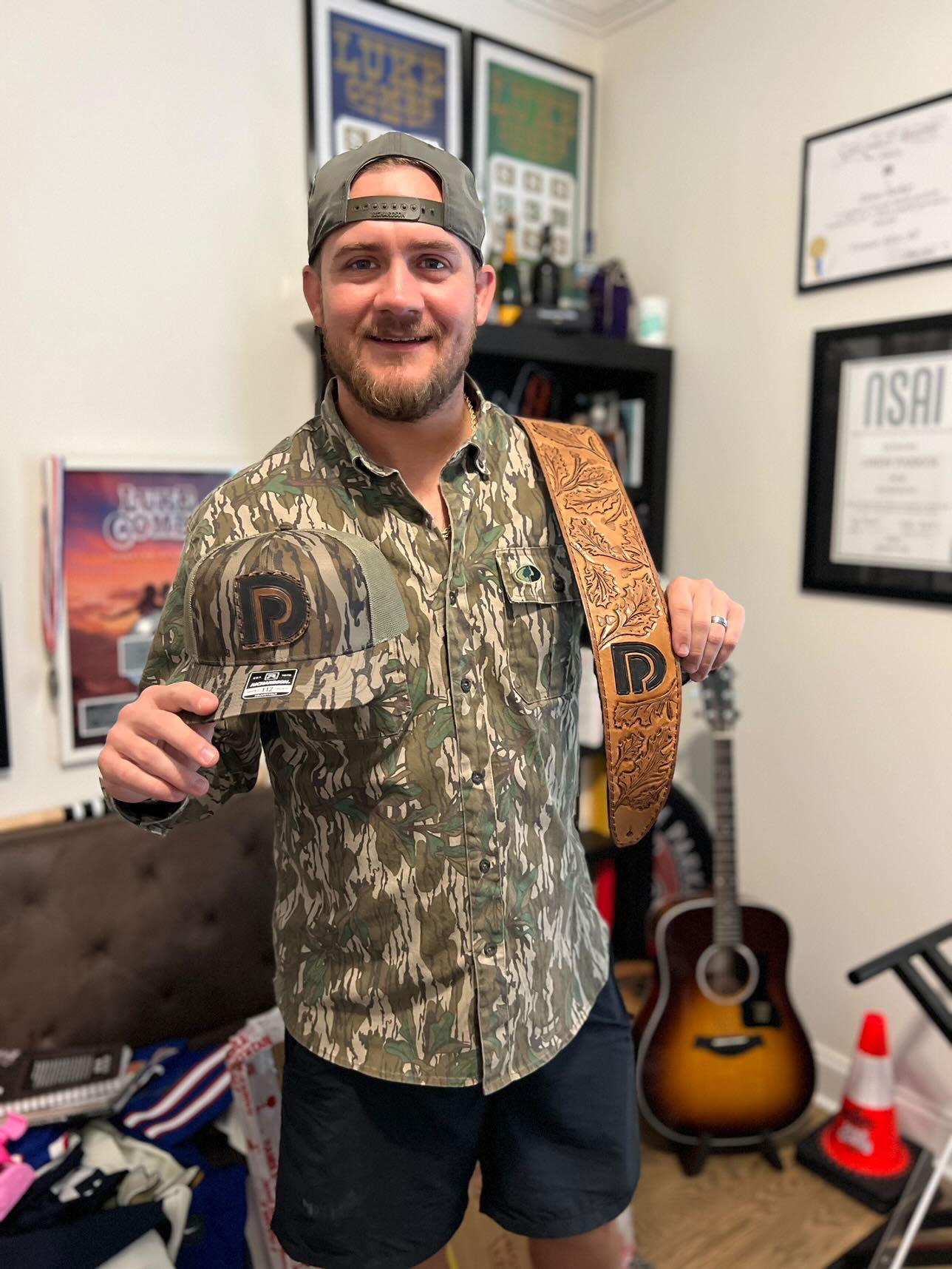 Custom Guitar Strap and Logo cap for country music artist Drew Parker