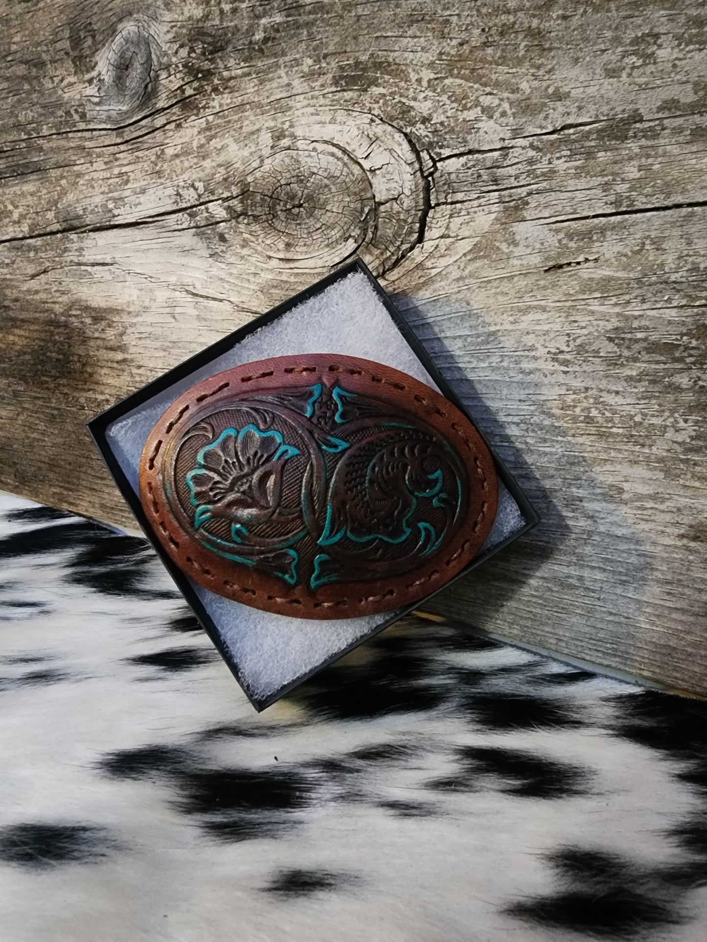 Leather Tooled Belt Buckle