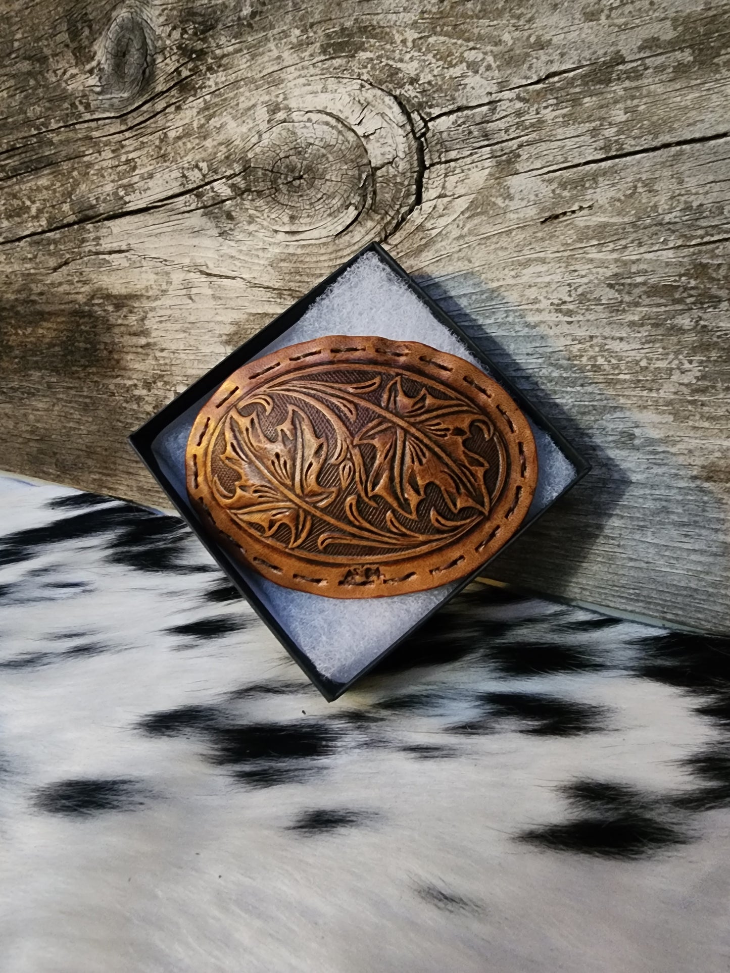 Leather Tooled Belt Buckle