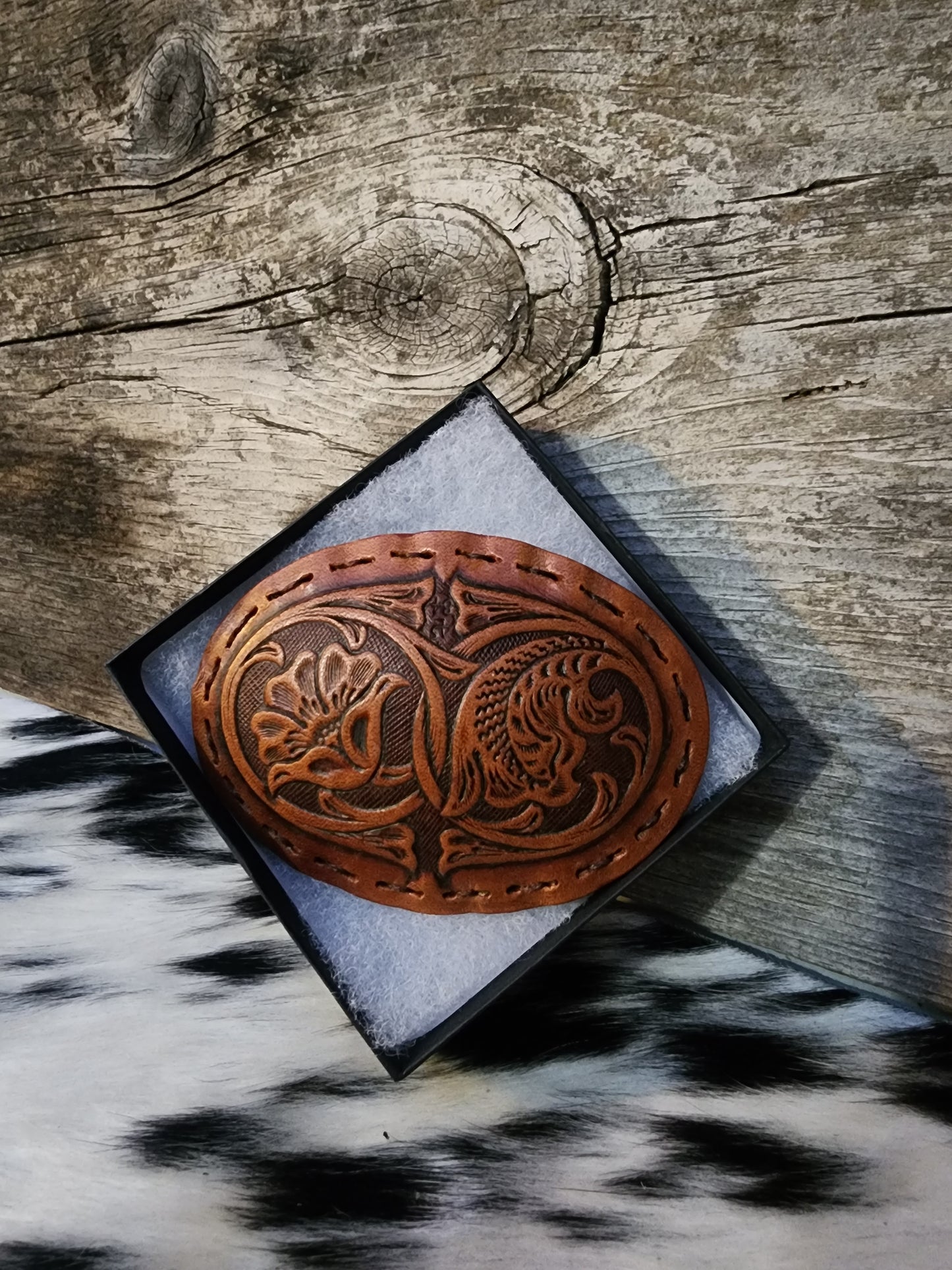 Leather Tooled Belt Buckle