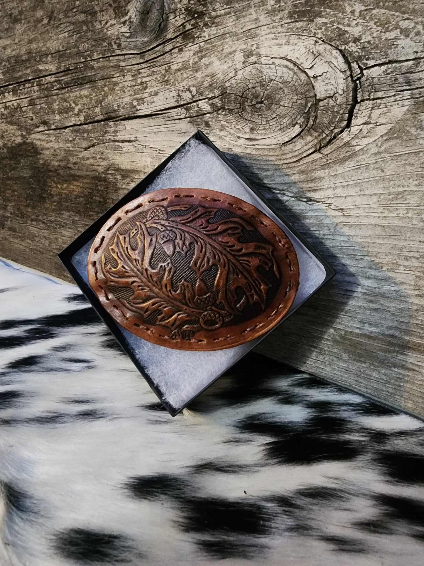 Leather Tooled Belt Buckle