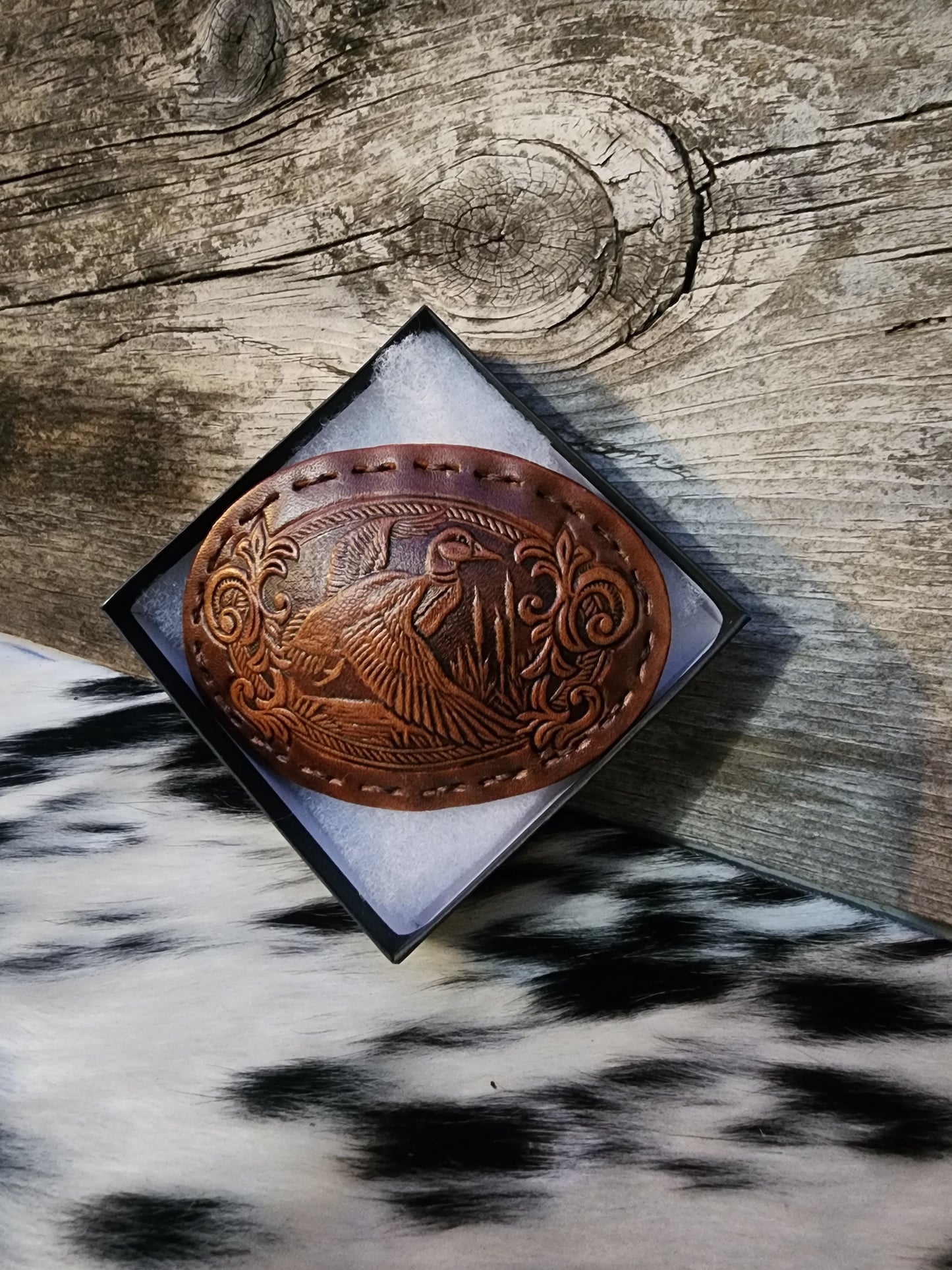 Leather Tooled Belt Buckle