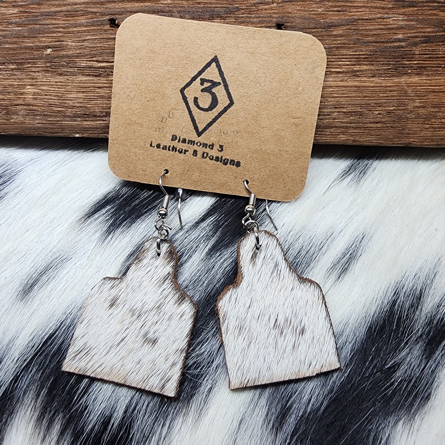 Cowhide Cattle Tag Earrings