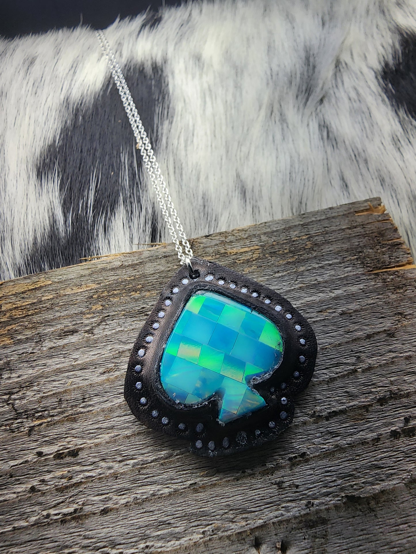 Opal Checkered Spade Necklace