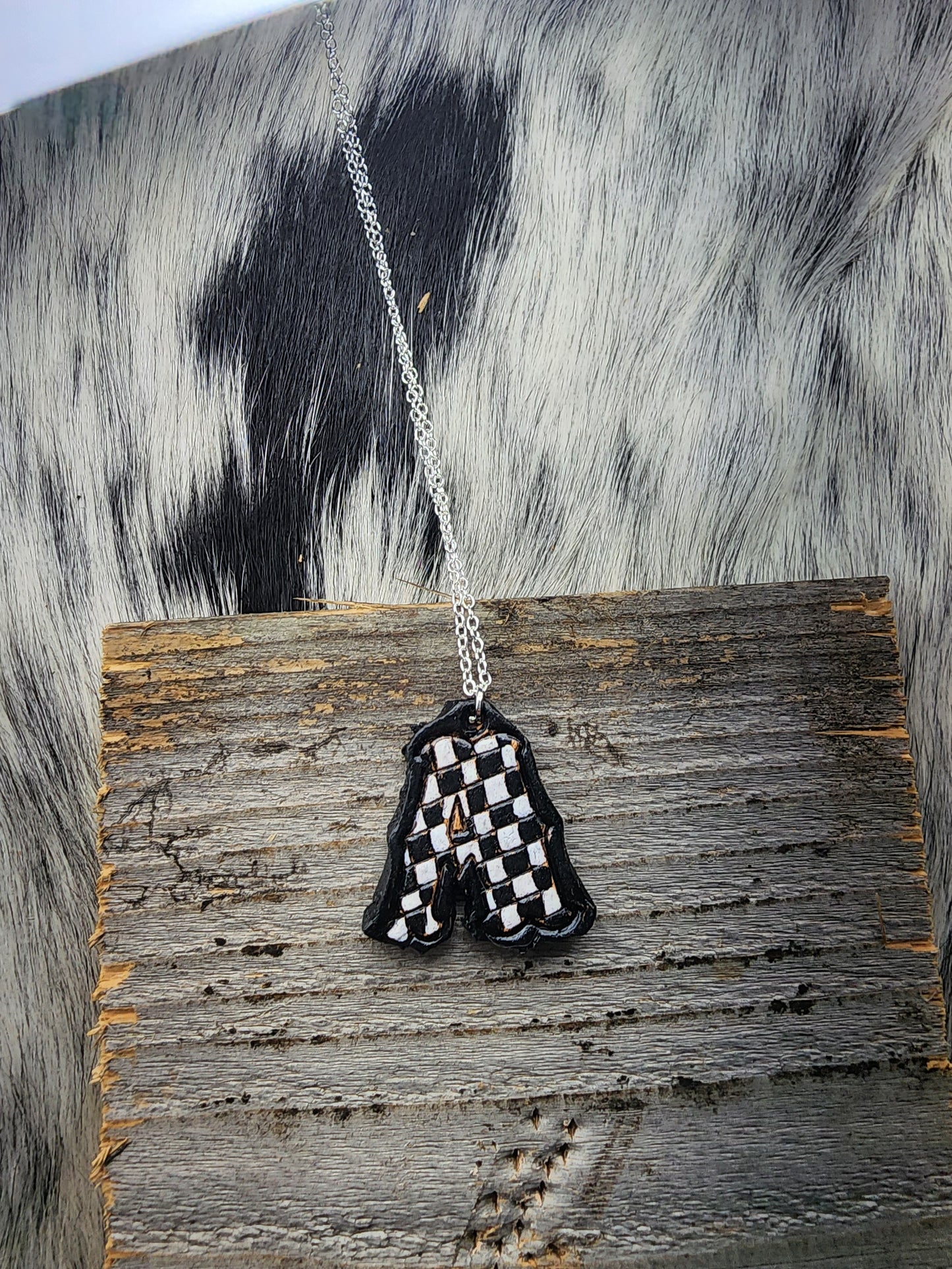 Checkered Leather Inital Necklace