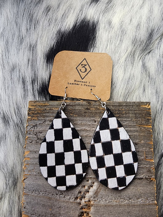 Checkered Leather Teardrop Earrings