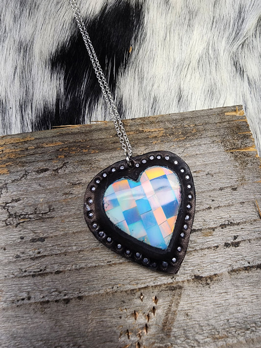 Opal Checkered Heart Necklace