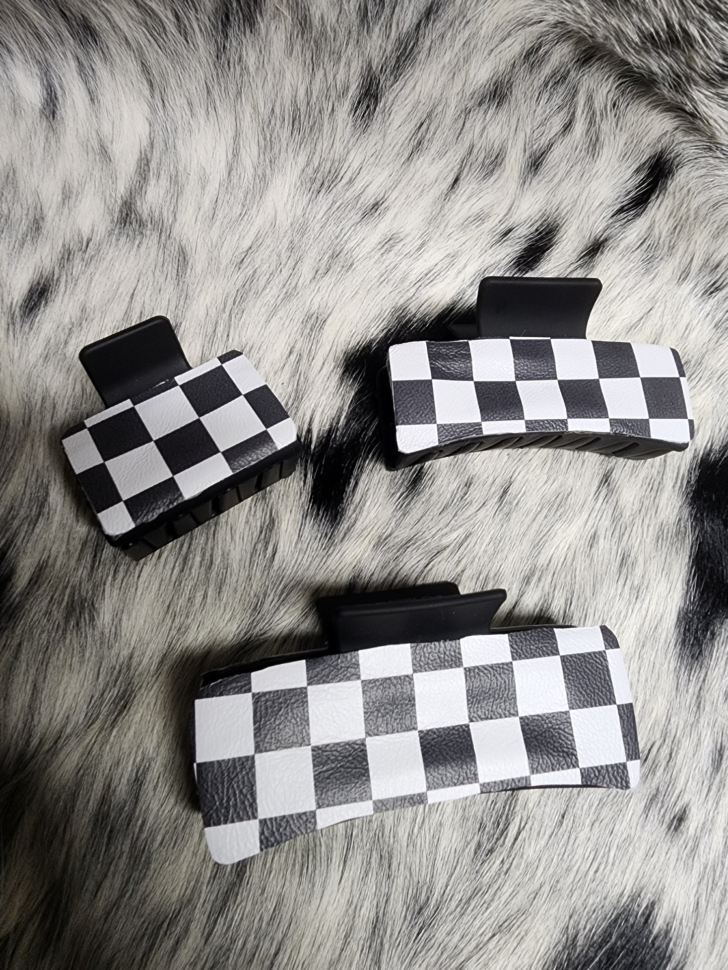 Checkered Leather Claw Clip