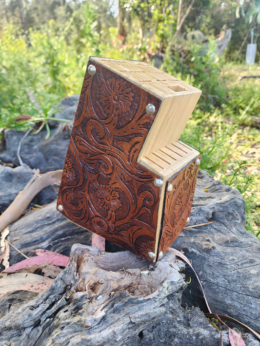 Leather Tooled Knife Block