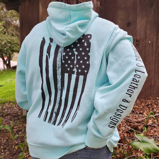 Branded Leather tooled American flag hoodie