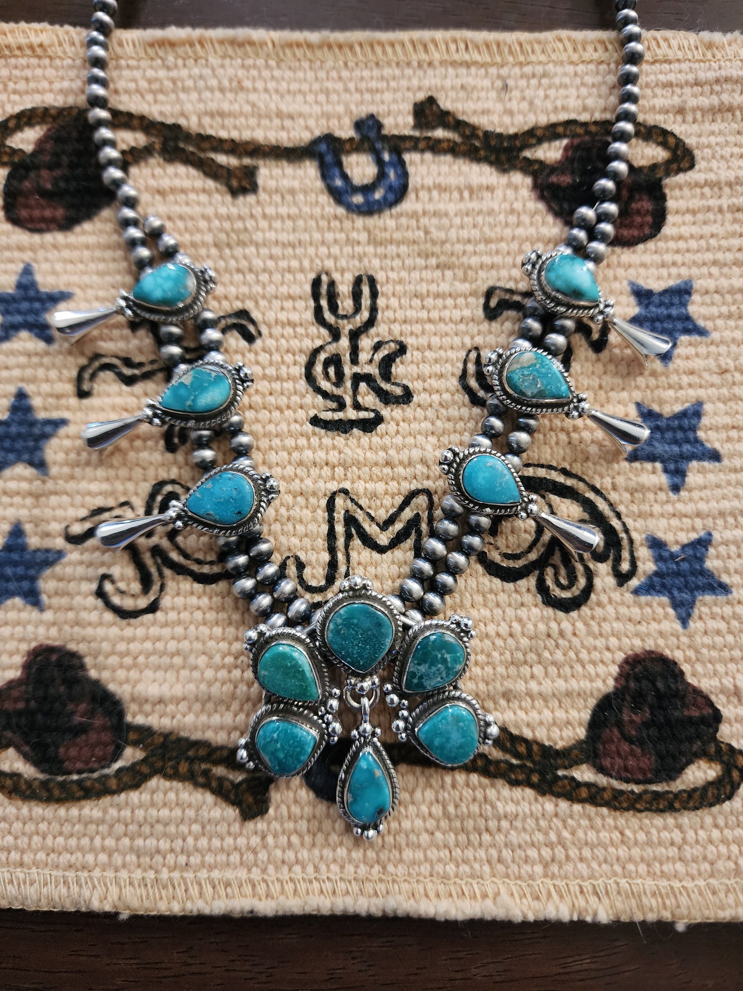 White Water Turquoise Statement Squash Blossom Necklace